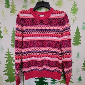 J. Crew Pink and Navy Patterned Crew Neck Sweater